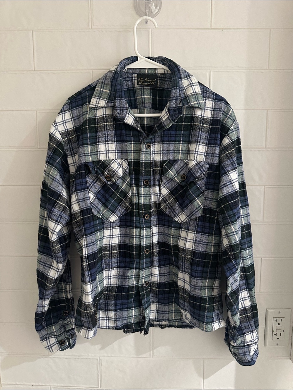 Vermont Flannel Company Classic Shirt Mens Medium Blue White Check Plaid USA
